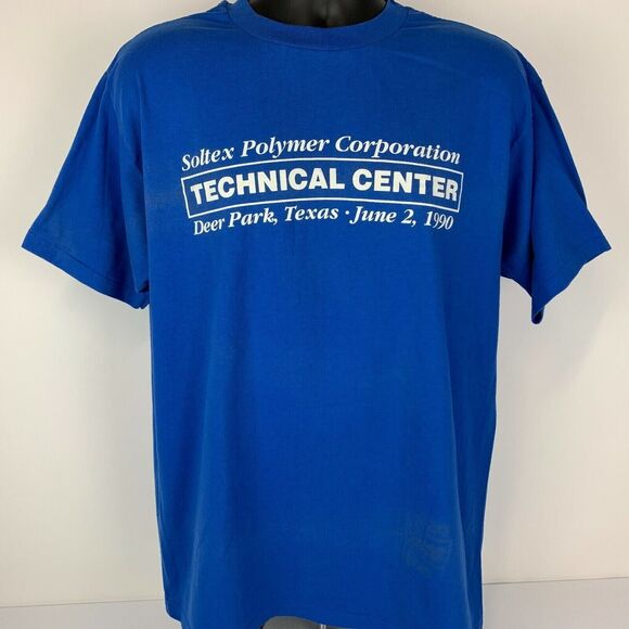 Vintage Soltex Polymer Corporation T Shirt Mens X-Large Deer Park Texas 90s Blue - Picture 2 of 12